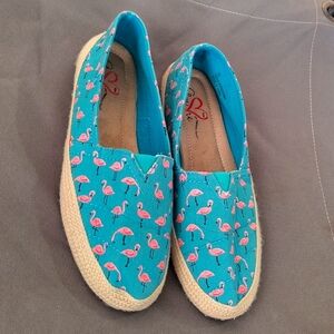 Mia Amore Turquoise Flamingo Espadrille Shoes Loafers Womens Sz 9 Beach Vacation